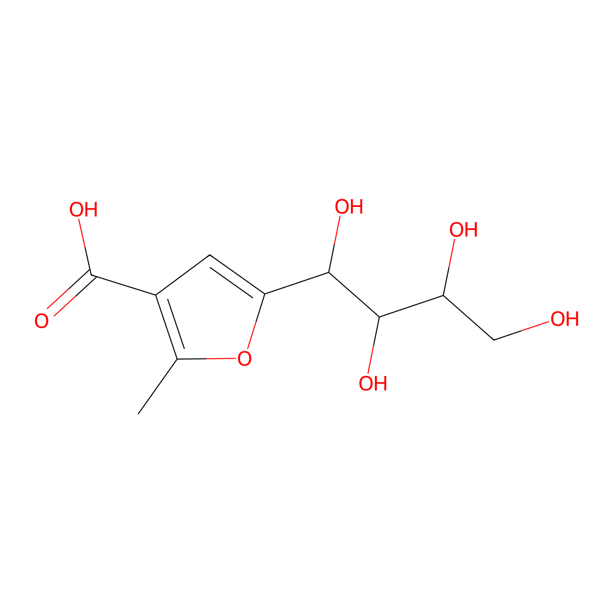 2-methyl-5-(1,2,3,4-tetrahydroxybutyl)furan-3-carboxylic Acid molecular structure, CAS 14048-58-9