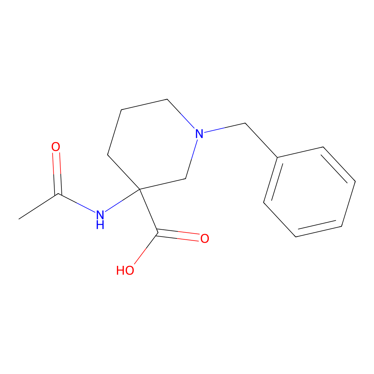 1-Benzyl-3-acetamidopiperidine-3-carboxylic acid molecular structure, CAS 1404800-97-0