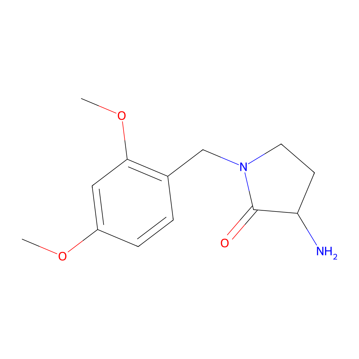 3-Amino-1-((2,4-dimethoxyphenyl)methyl)pyrrolidin-2-one molecular structure, CAS 1404818-20-7