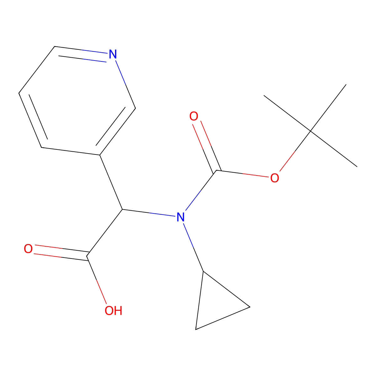 2-((Tert-butoxycarbonyl)(cyclopropyl)amino)-2-(pyridin-3-yl)acetic acid molecular structure, CAS 1404829-87-3