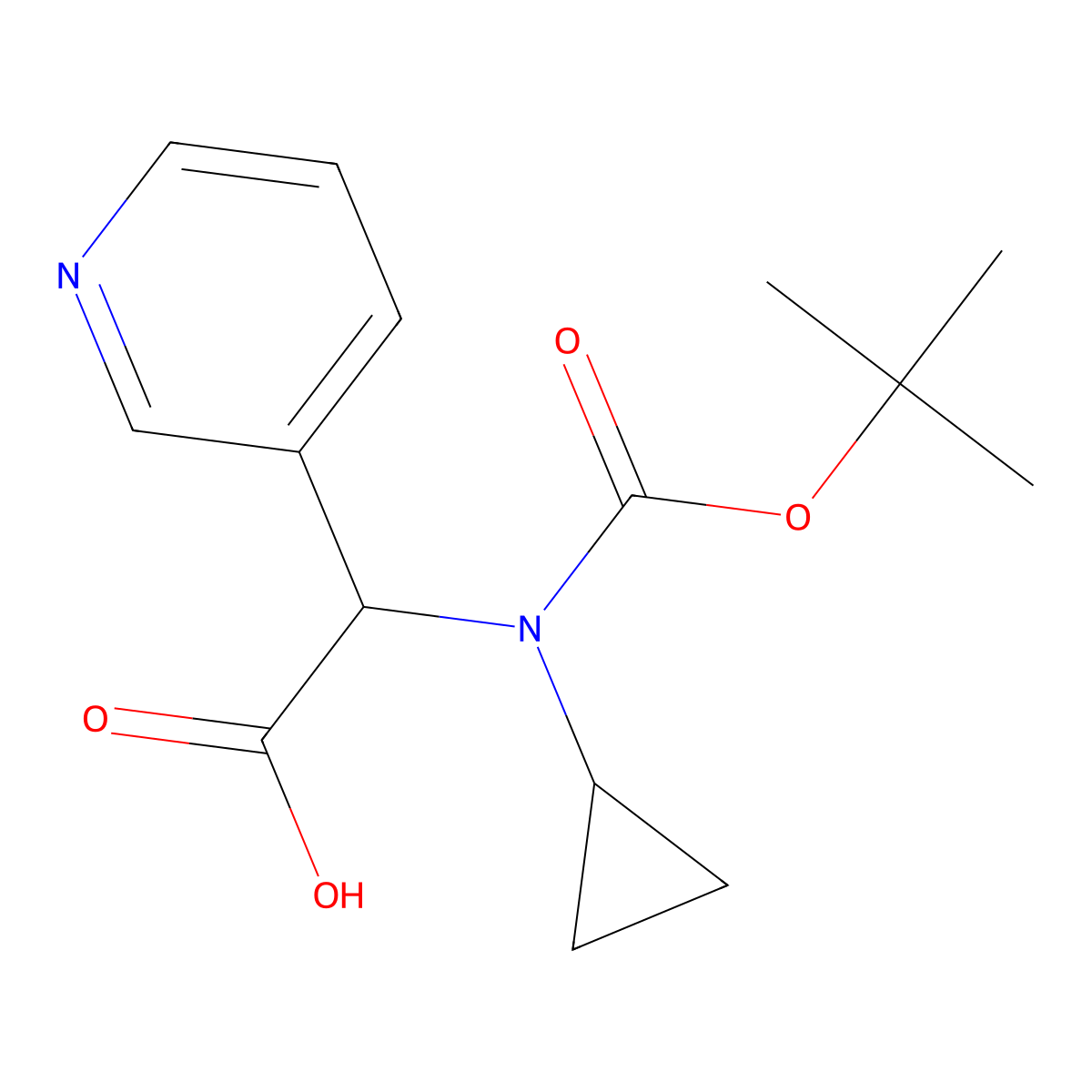 2-((Tert-butoxycarbonyl)(cyclopropyl)amino)-2-(pyridin-3-yl)acetic acid molecular structure, CAS 1404829-87-3