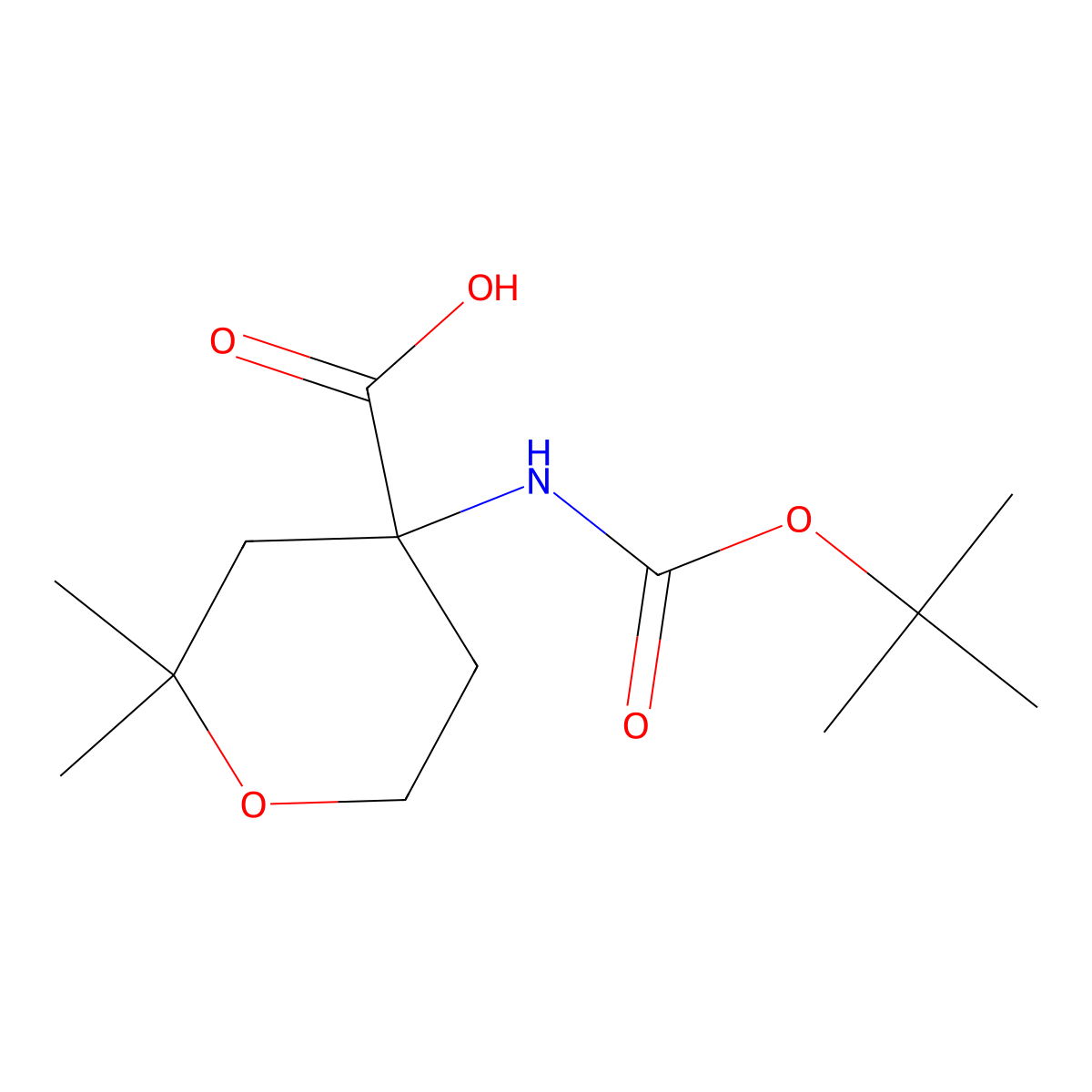4-(((Tert-butoxy)carbonyl)amino)-2,2-dimethyloxane-4-carboxylic acid molecular structure, CAS 1404840-07-8