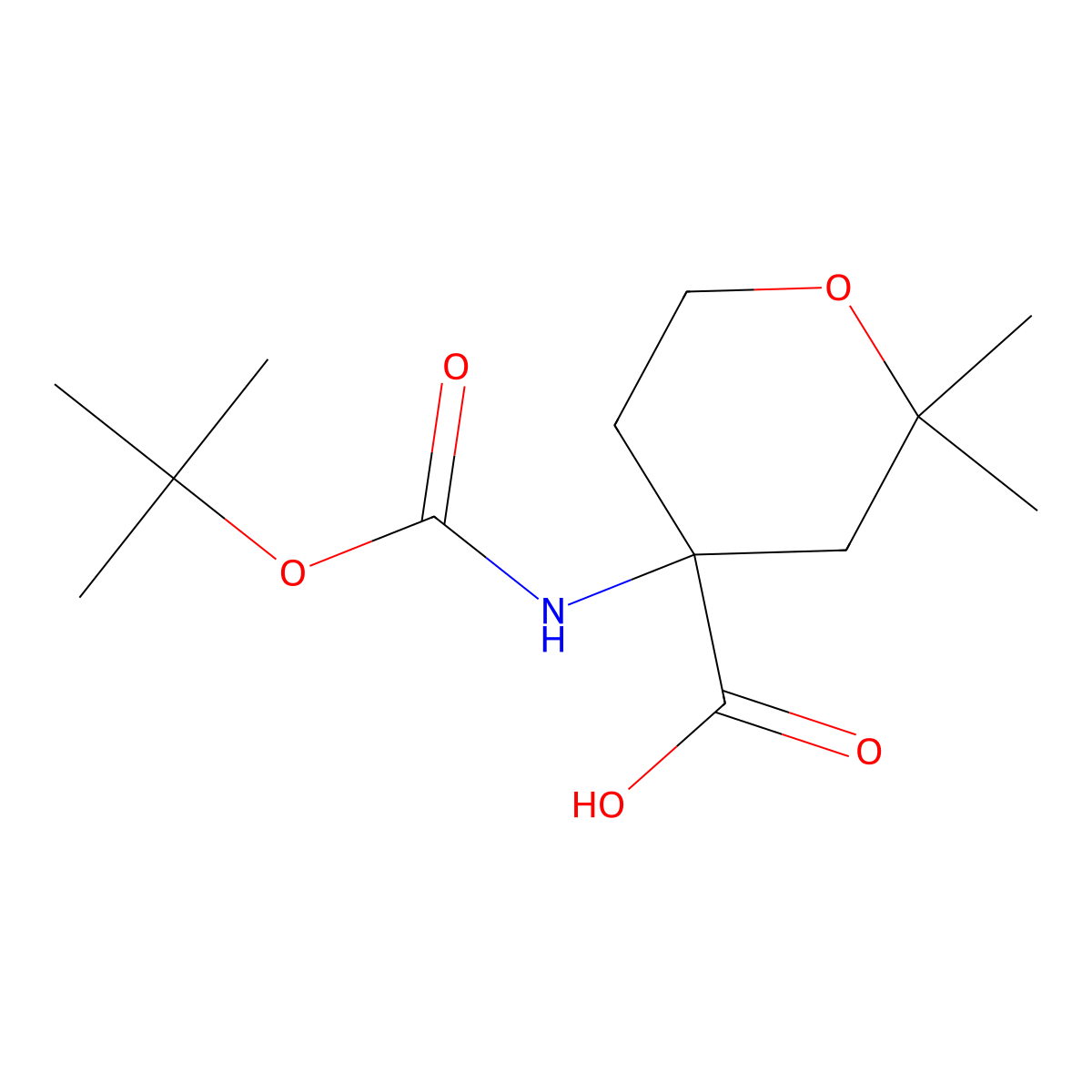 4-(((Tert-butoxy)carbonyl)amino)-2,2-dimethyloxane-4-carboxylic acid molecular structure, CAS 1404840-07-8