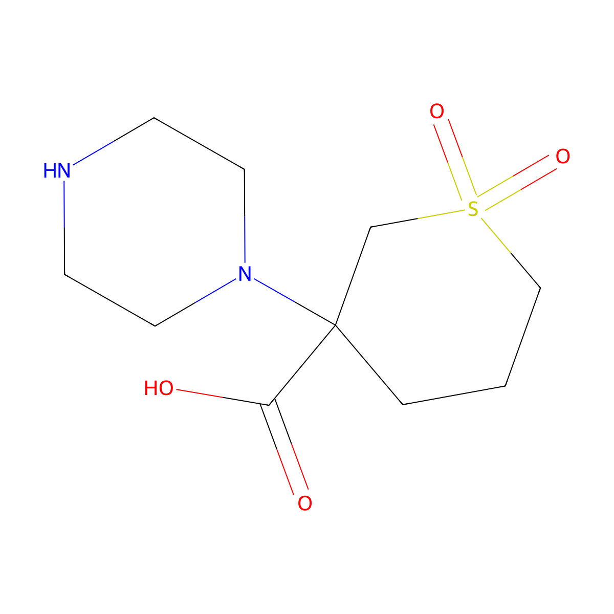 1,1-Dioxo-3-(piperazin-1-yl)-1lambda6-thiane-3-carboxylic acid molecular structure, CAS 1404871-87-9