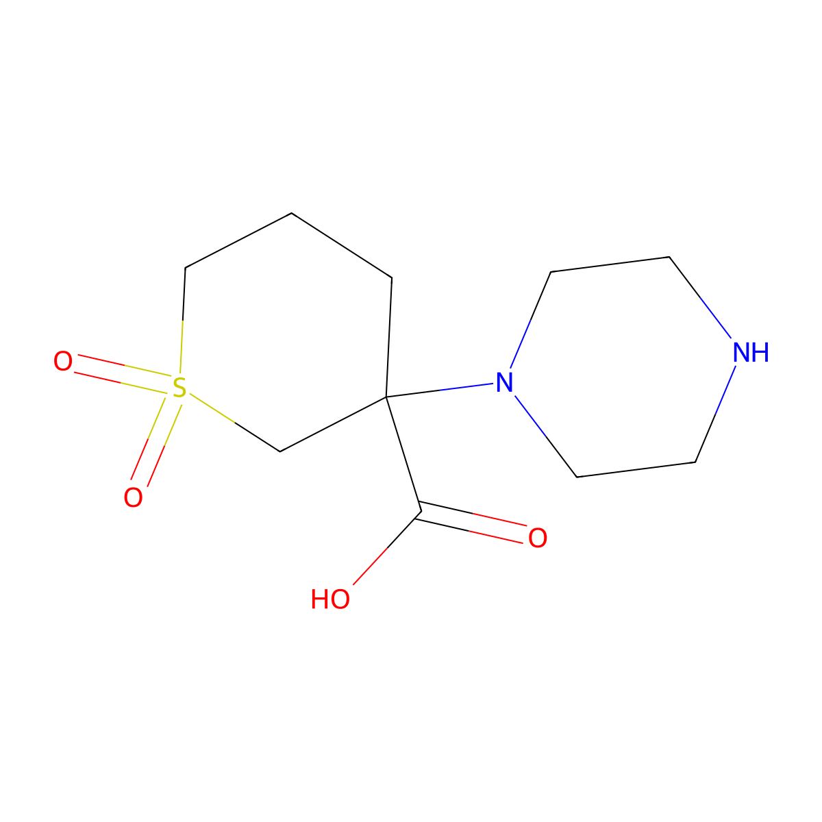 1,1-Dioxo-3-(piperazin-1-yl)-1lambda6-thiane-3-carboxylic acid molecular structure, CAS 1404871-87-9