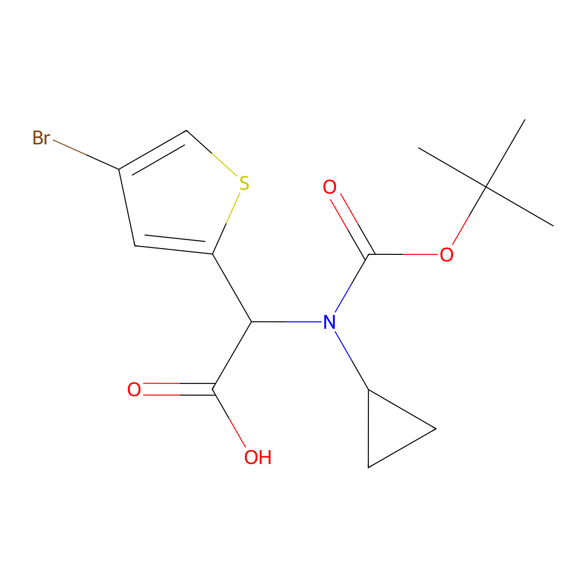 2-(4-Bromothiophen-2-yl)-2-{[(tert-butoxy)carbonyl](cyclopropyl)amino}acetic acid molecular structure, CAS 1404878-21-2