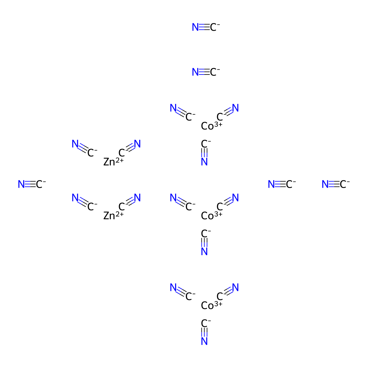 Zinc hexacyanocobaltate molecular structure, CAS 14049-79-7