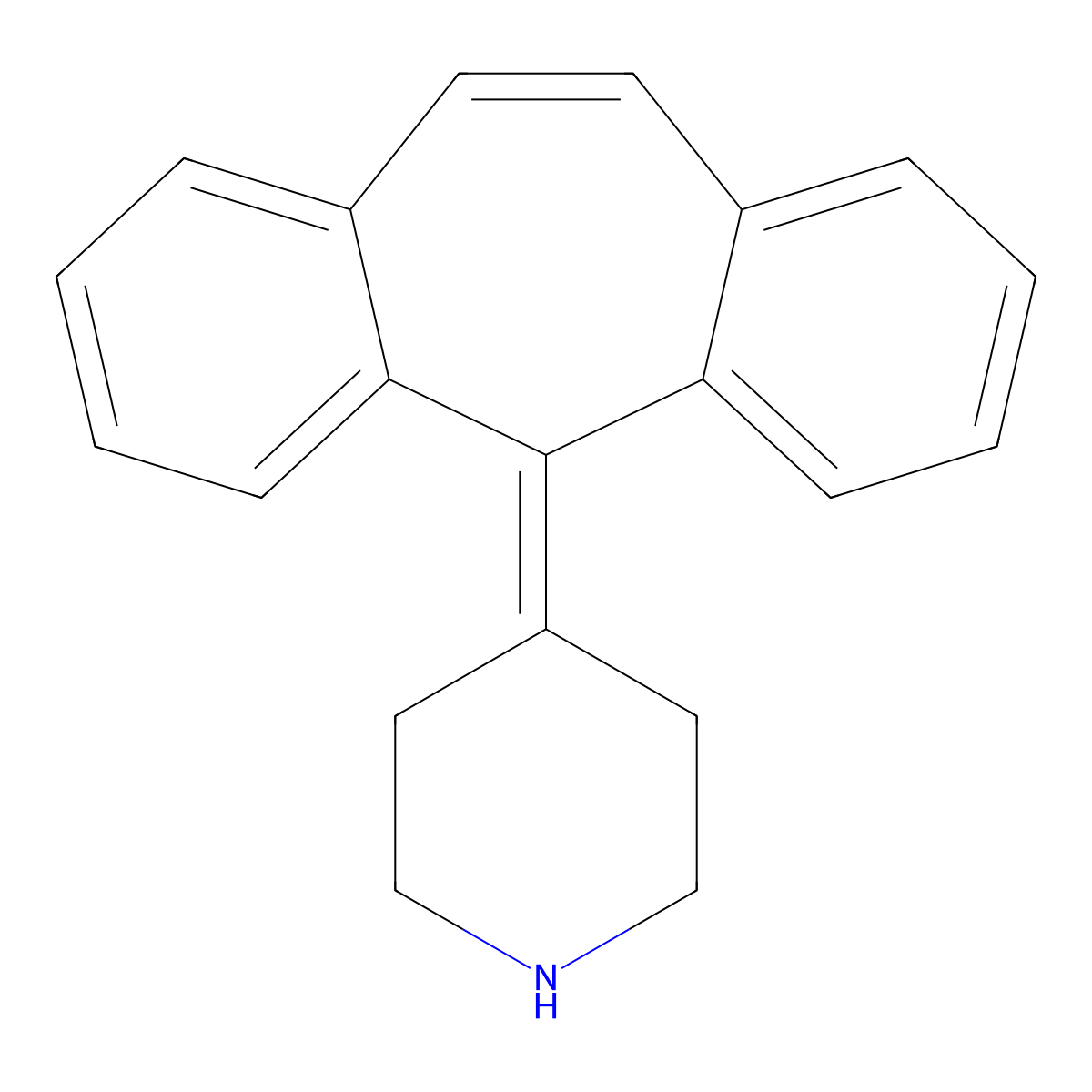 4-(5H-Dibenzo(a,d)cyclohepten-5-ylidene)piperidine molecular structure, CAS 14051-46-8