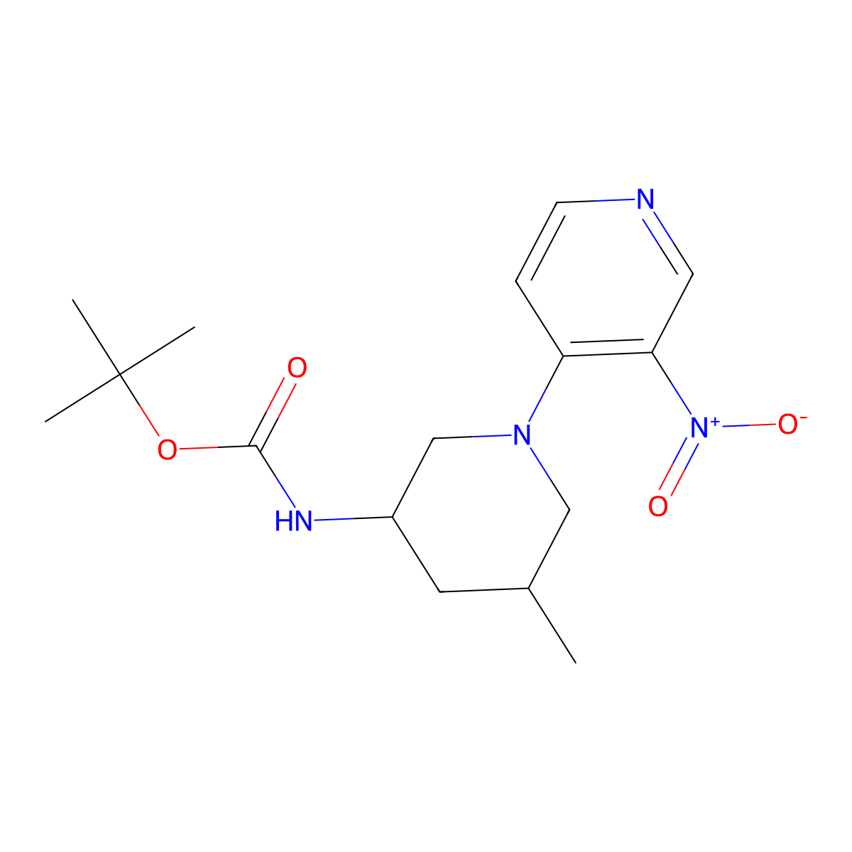 tert-Butyl [(3S,5R)-5-methyl-1-(3-nitropyridin-4-yl)piperidin-3-yl]carbamate molecular structure, CAS 1405128-33-7