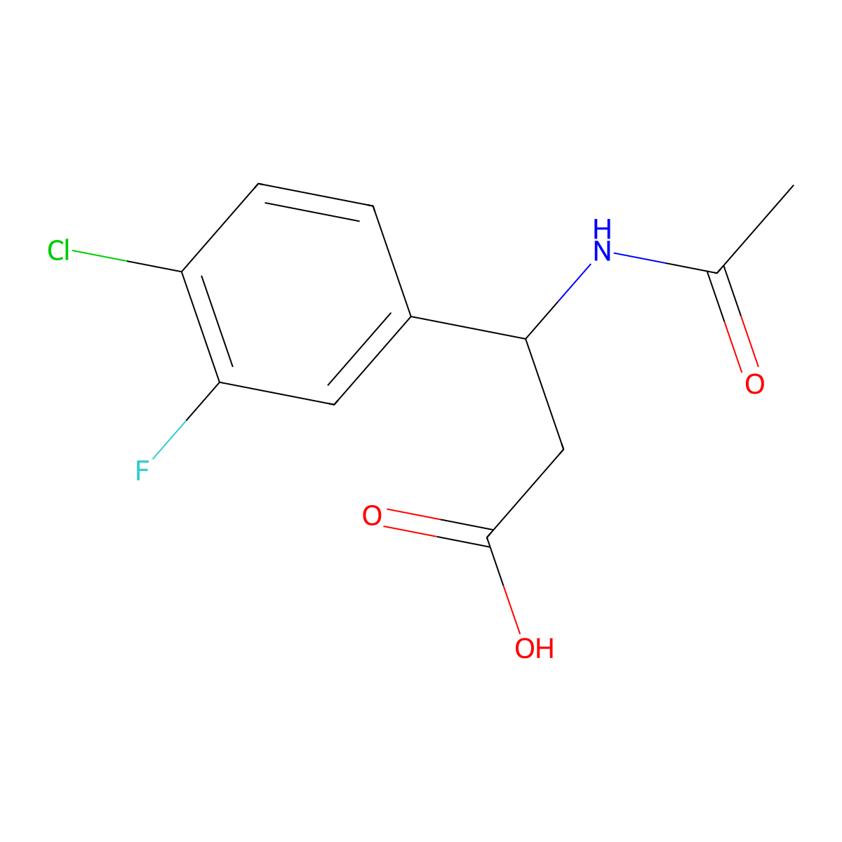 (3S)-3-(4-chloro-3-fluorophenyl)-3-acetamidopropanoic acid molecular structure, CAS 1405292-45-6