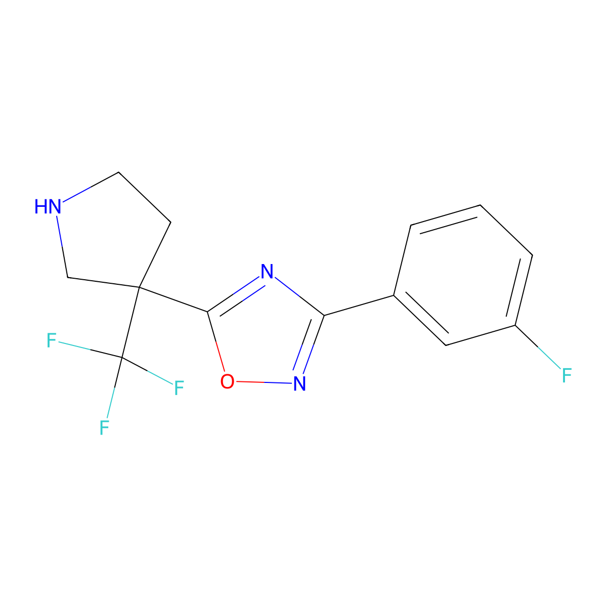 3-(3-Fluorophenyl)-5-[3-(trifluoromethyl)pyrrolidin-3-yl]-1,2,4-oxadiazole molecular structure, CAS 1405393-23-8