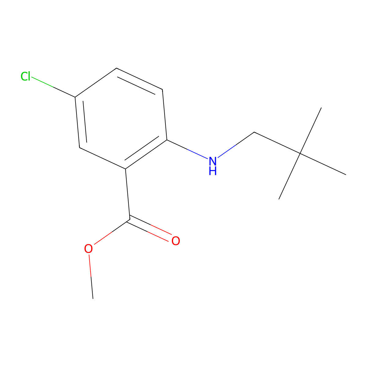 Methyl 5-chloro-2-[(2,2-dimethylpropyl)amino]benzoate molecular structure, CAS 1405421-89-7