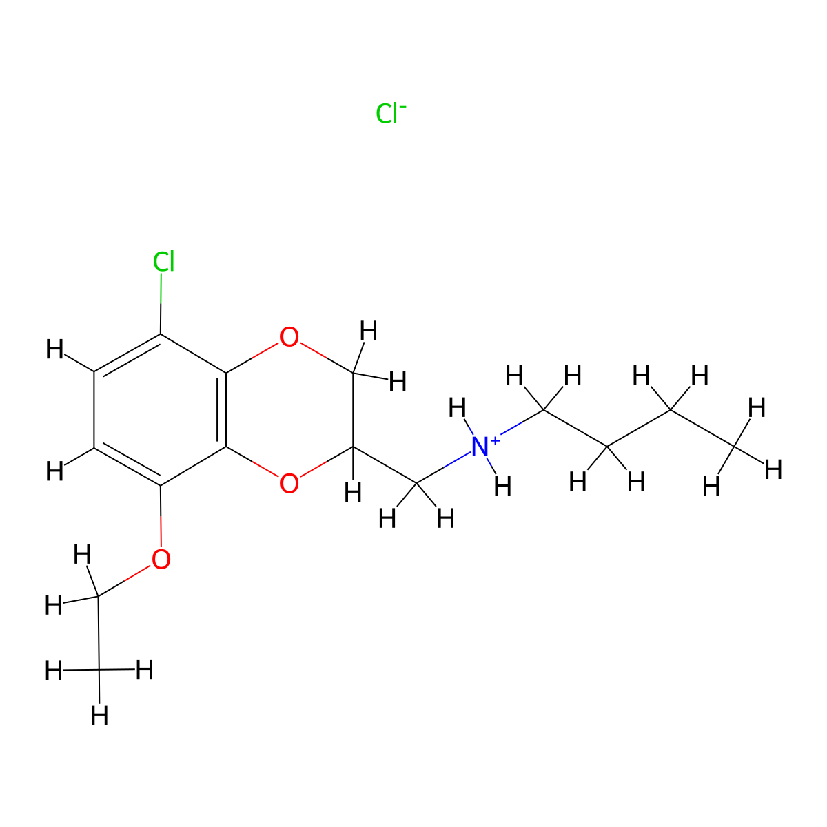 1,4-Benzodioxan-2-methylamine, N-butyl-5-chloro-8-ethoxy-, hydrochloride molecular structure, CAS 14057-60-4