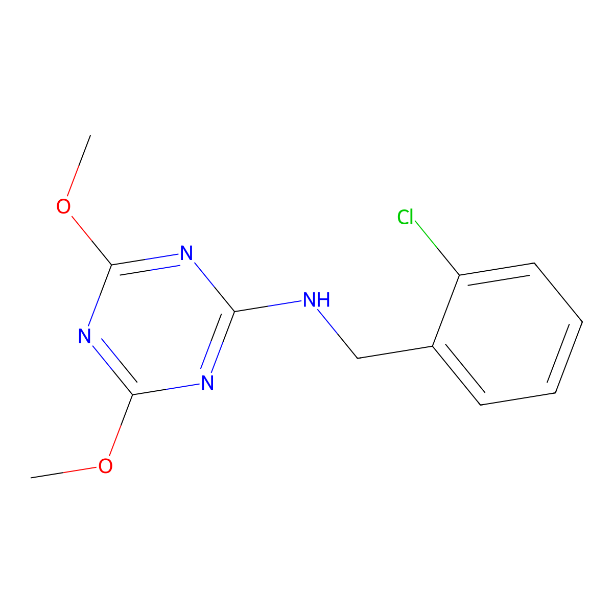 N-[(2-chlorophenyl)methyl]-4,6-dimethoxy-1,3,5-triazin-2-amine molecular structure, CAS 1405754-33-7