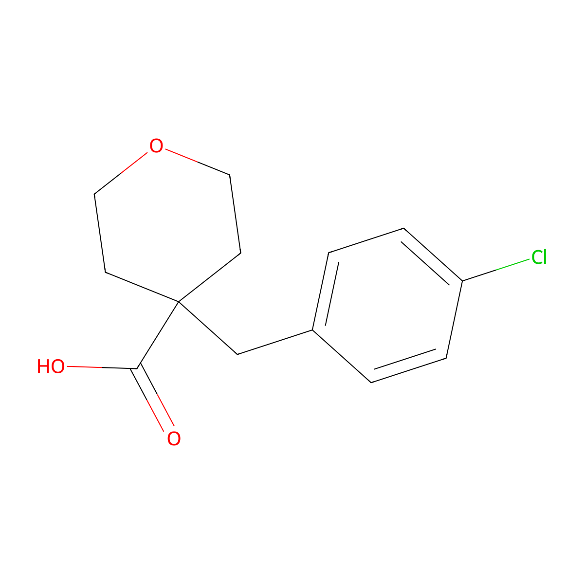 4-[(4-Chlorophenyl)methyl]oxane-4-carboxylic acid molecular structure, CAS 1405788-24-0