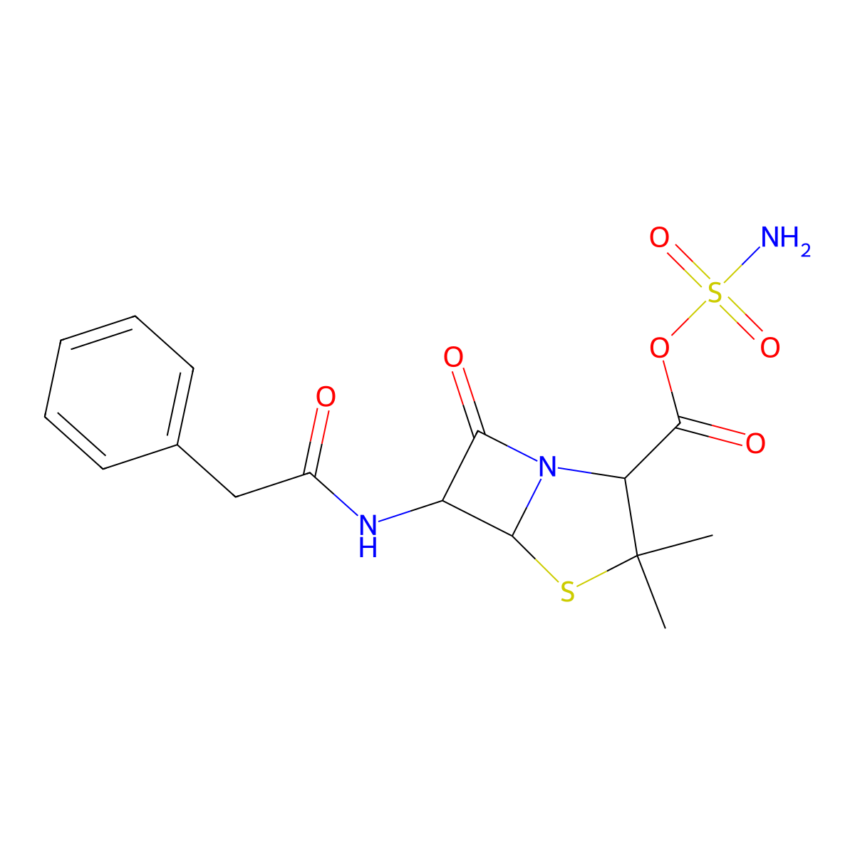Sulfamoyl 3,3-dimethyl-7-oxo-6-[(2-phenylacetyl)amino]-4-thia-1-azabicyclo[3.2.0]heptane-2-carboxylate molecular structure, CAS 1406-10-6