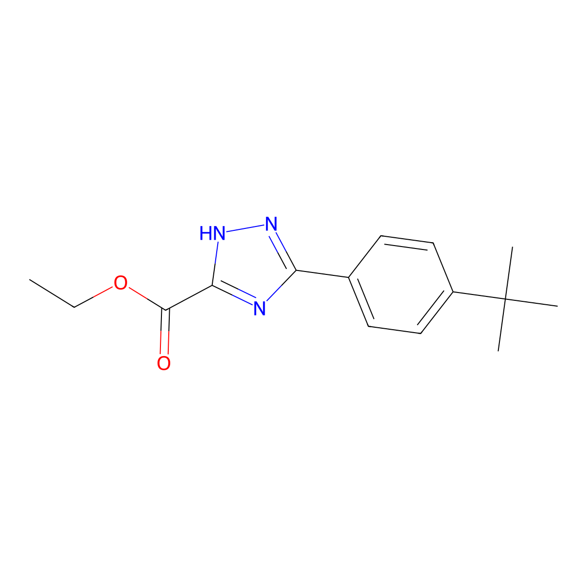 Ethyl 3-(4-(tert-butyl)phenyl)-1H-1,2,4-triazole-5-carboxylate molecular structure, CAS 1406052-17-2