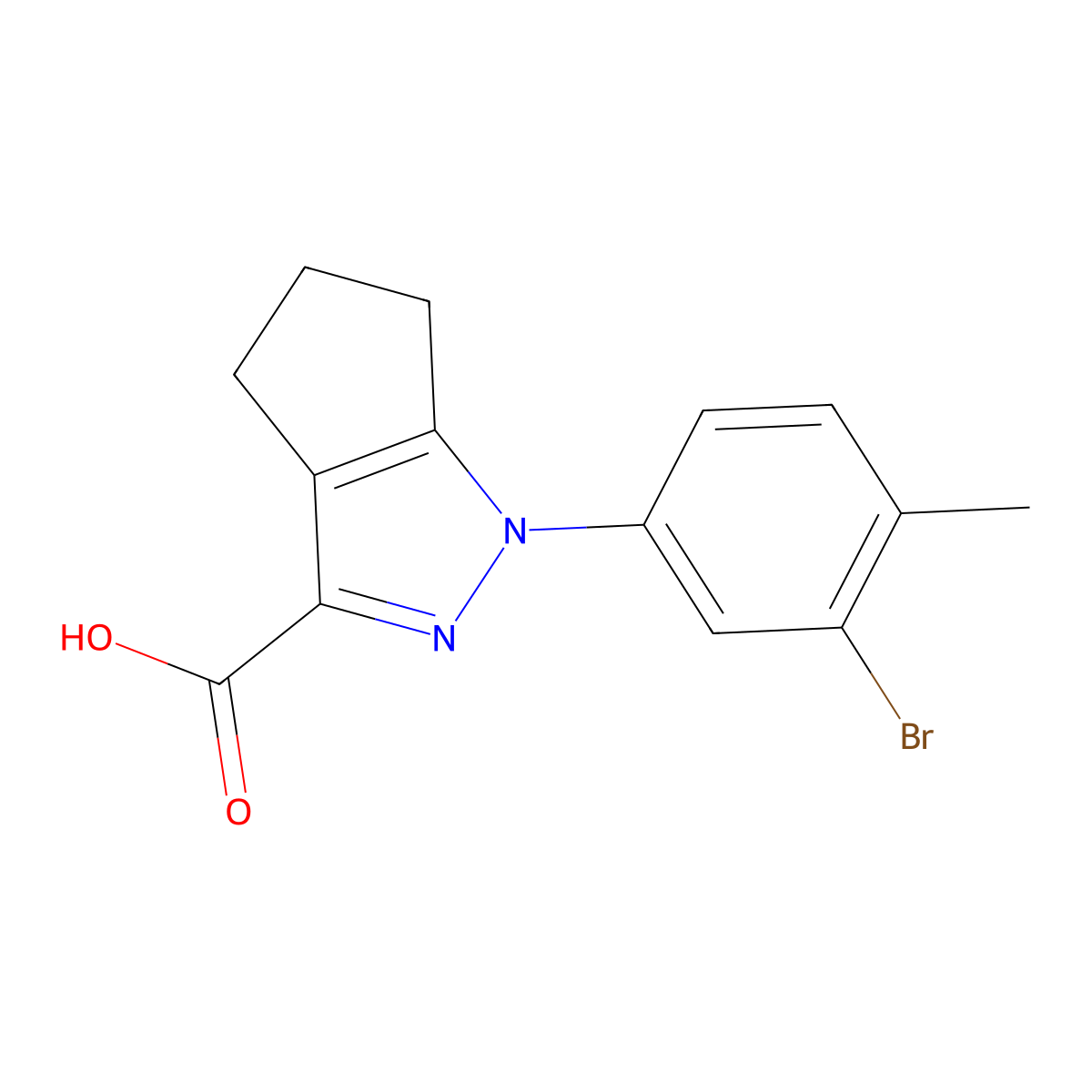 1-(3-bromo-4-methylphenyl)-1H,4H,5H,6H-cyclopenta(c)pyrazole-3-carboxylic acid molecular structure, CAS 1406116-53-7