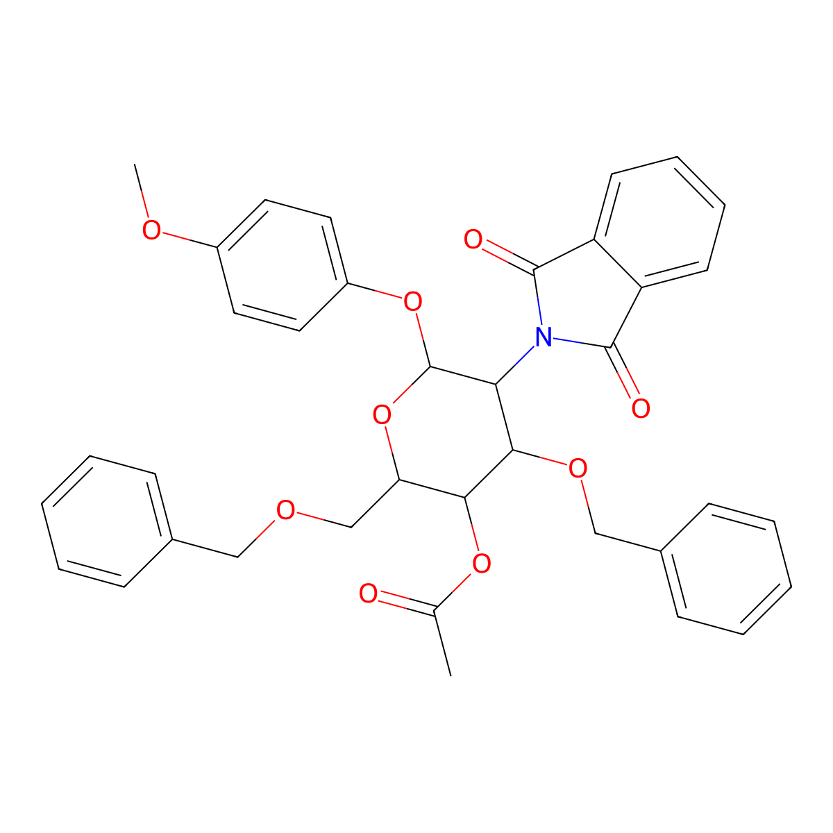 4-Methoxyphenyl 4-O-Acetyl-3,6-di-O-benzyl-2-deoxy-2-phthalimido-beta-D-glucopyranoside molecular structure, CAS 140615-77-6