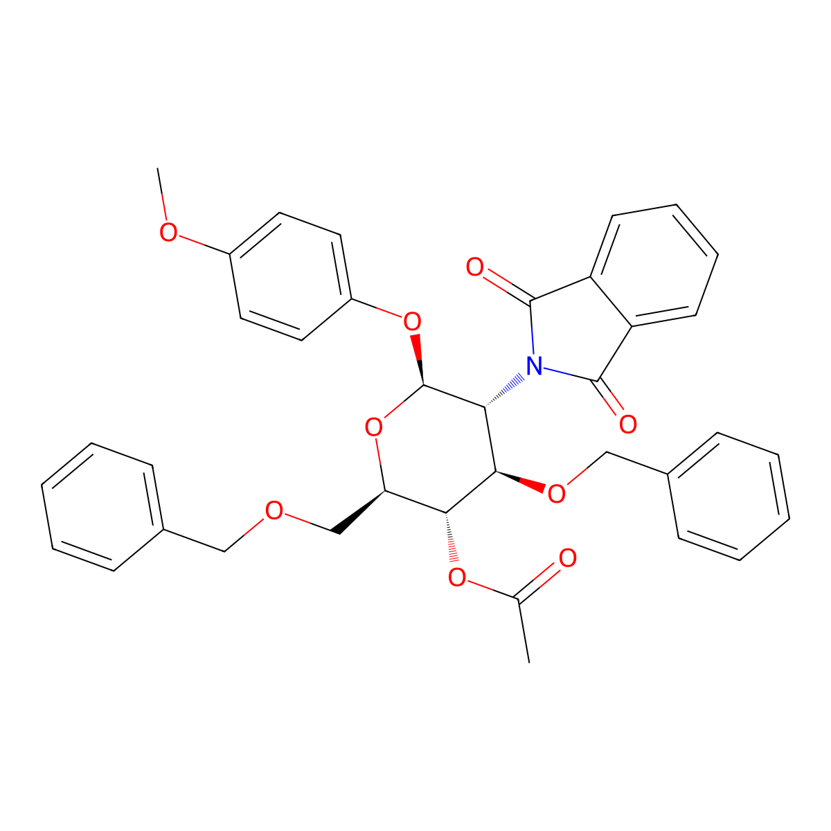 4-Methoxyphenyl 4-O-Acetyl-3,6-di-O-benzyl-2-deoxy-2-phthalimido-beta-D-glucopyranoside molecular structure, CAS 140615-77-6