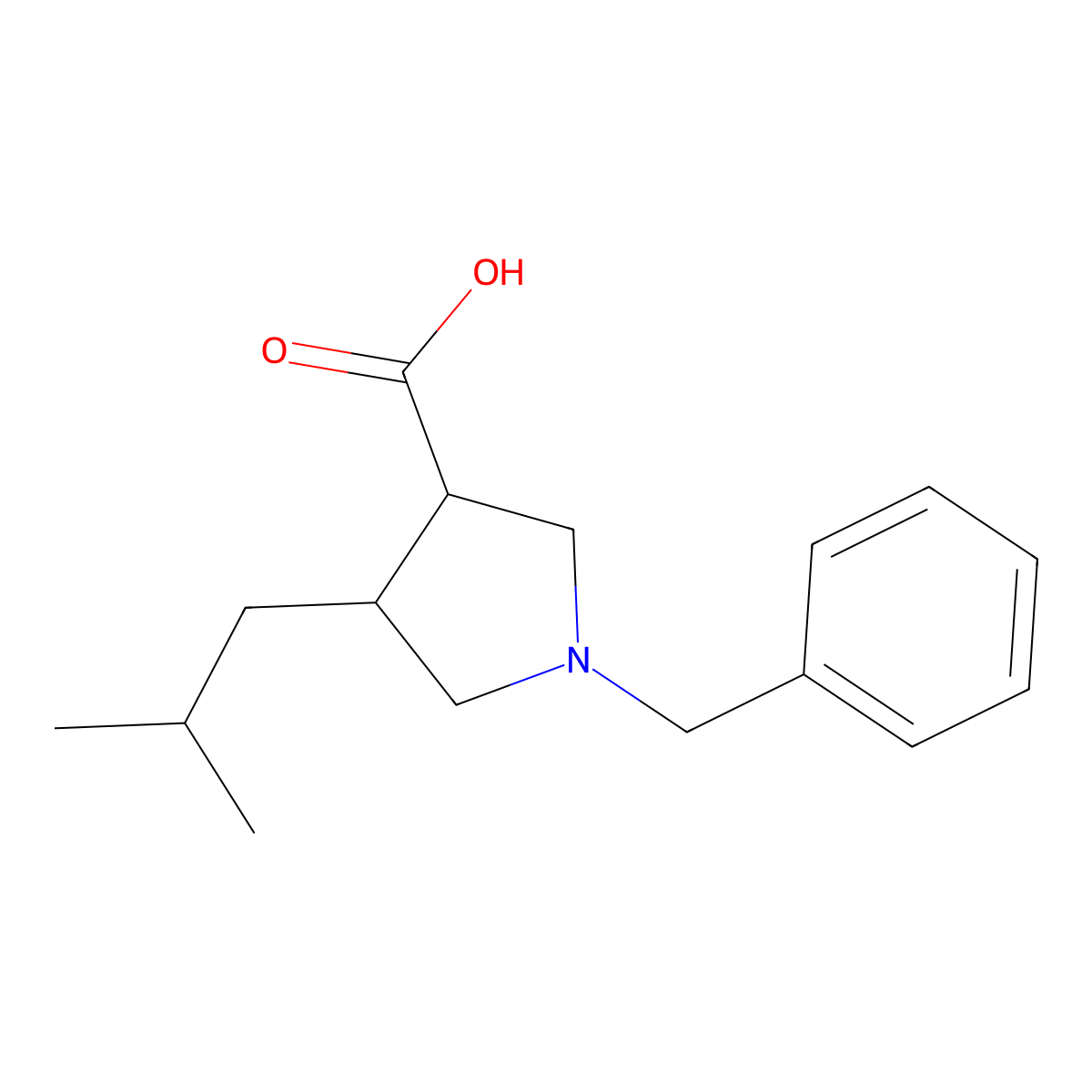 1-Benzyl-4-(2-methylpropyl)pyrrolidine-3-carboxylic acid molecular structure, CAS 1406378-74-2