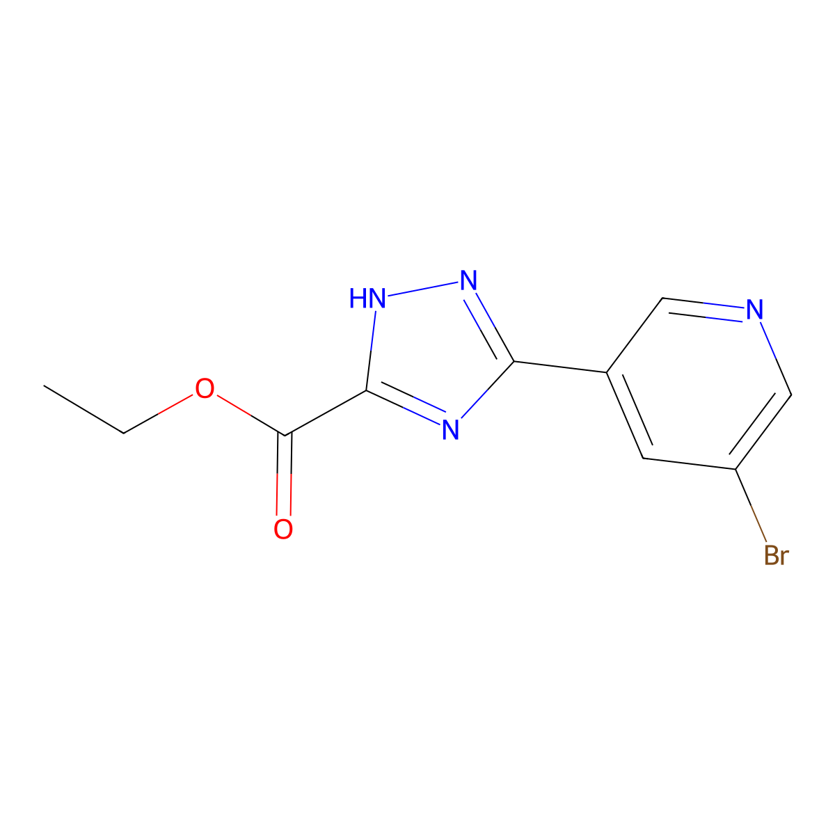 ethyl 5-(5-bromopyridin-3-yl)-1H-1,2,4-triazole-3-carboxylate molecular structure, CAS 1406499-26-0