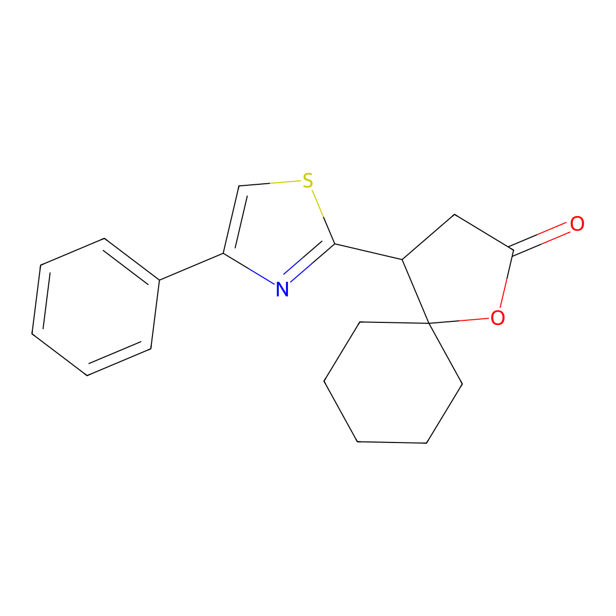 4-(4-Phenyl-1,3-thiazol-2-yl)-1-oxaspiro[4.5]decan-2-one molecular structure, CAS 140650-88-0