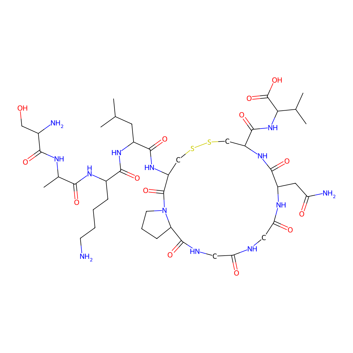 H-Ser-Ala-Lys-Leu-Cys(1)-DL-Pro-Gly-Gly-Asn-Cys(1)-Val-OH molecular structure, CAS 140653-27-6