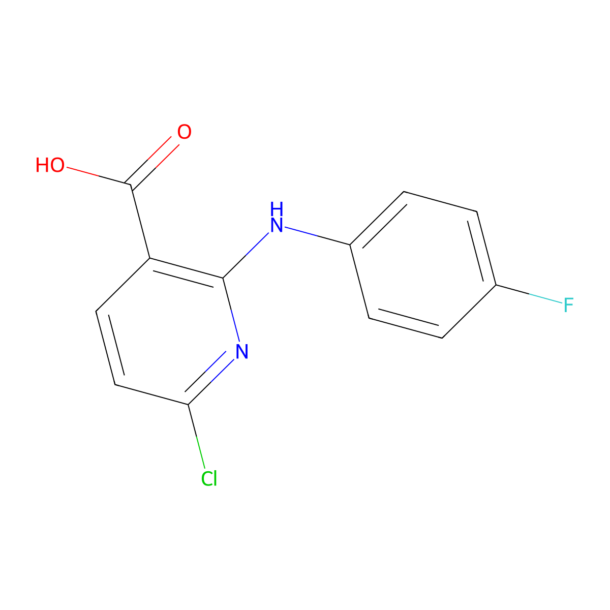 6-Chloro-2-(4-fluoroanilino)pyridine-3-carboxylic acid molecular structure, CAS 1406554-43-5