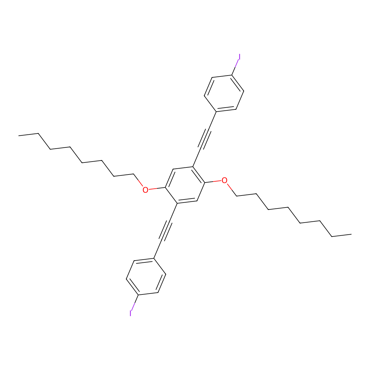 1,4-Bis[2-(4-iodophenyl)ethynyl]-2,5-bis(octyloxy)benzene molecular structure, CAS 1406685-99-1