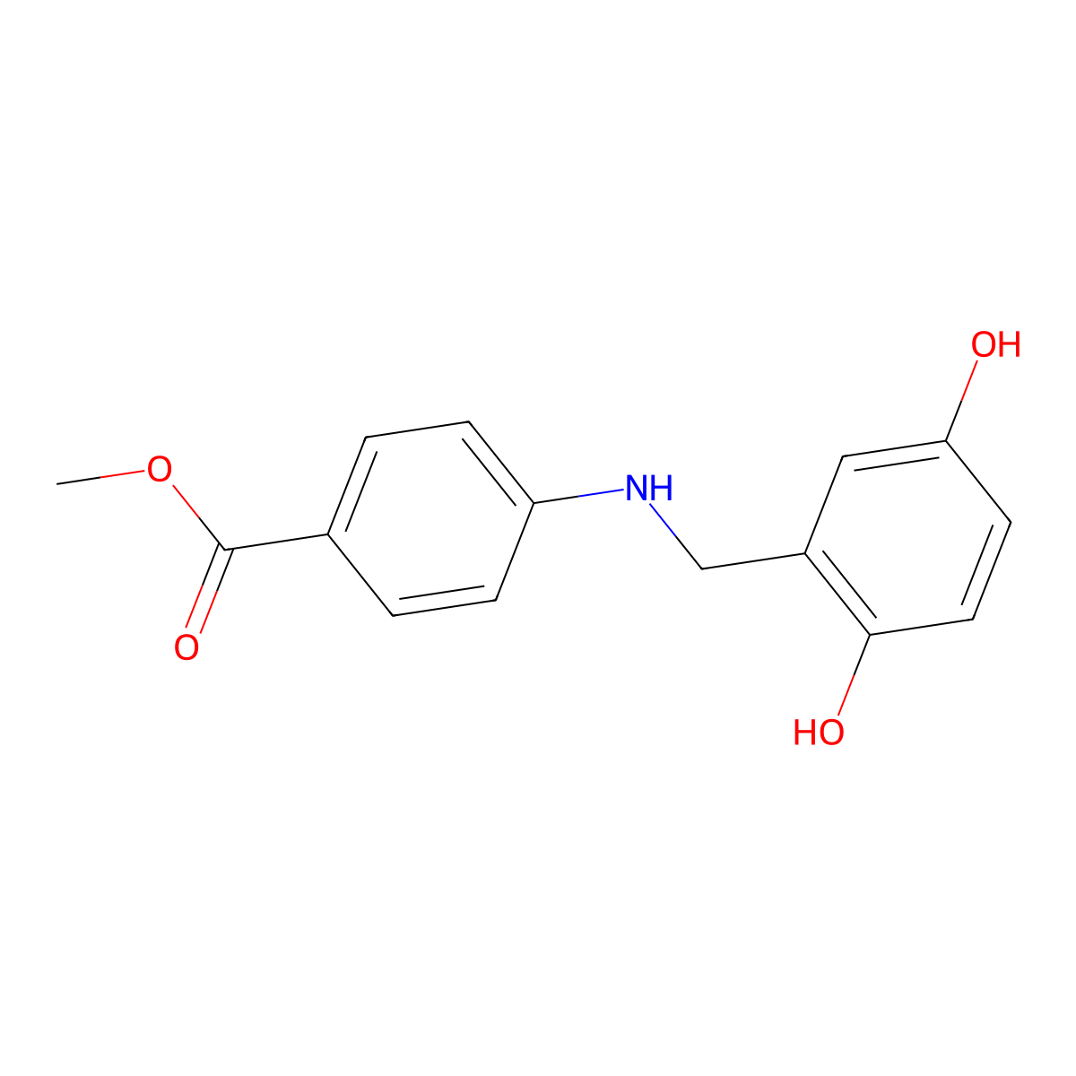 Benzoic acid, 4-[[(2,5-dihydroxyphenyl)methyl]amino]-, methyl ester molecular structure, CAS 140674-76-6