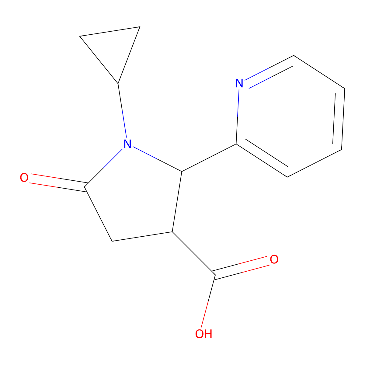 1-Cyclopropyl-5-oxo-2-(pyridin-2-yl)pyrrolidine-3-carboxylic acid molecular structure, CAS 1406787-36-7