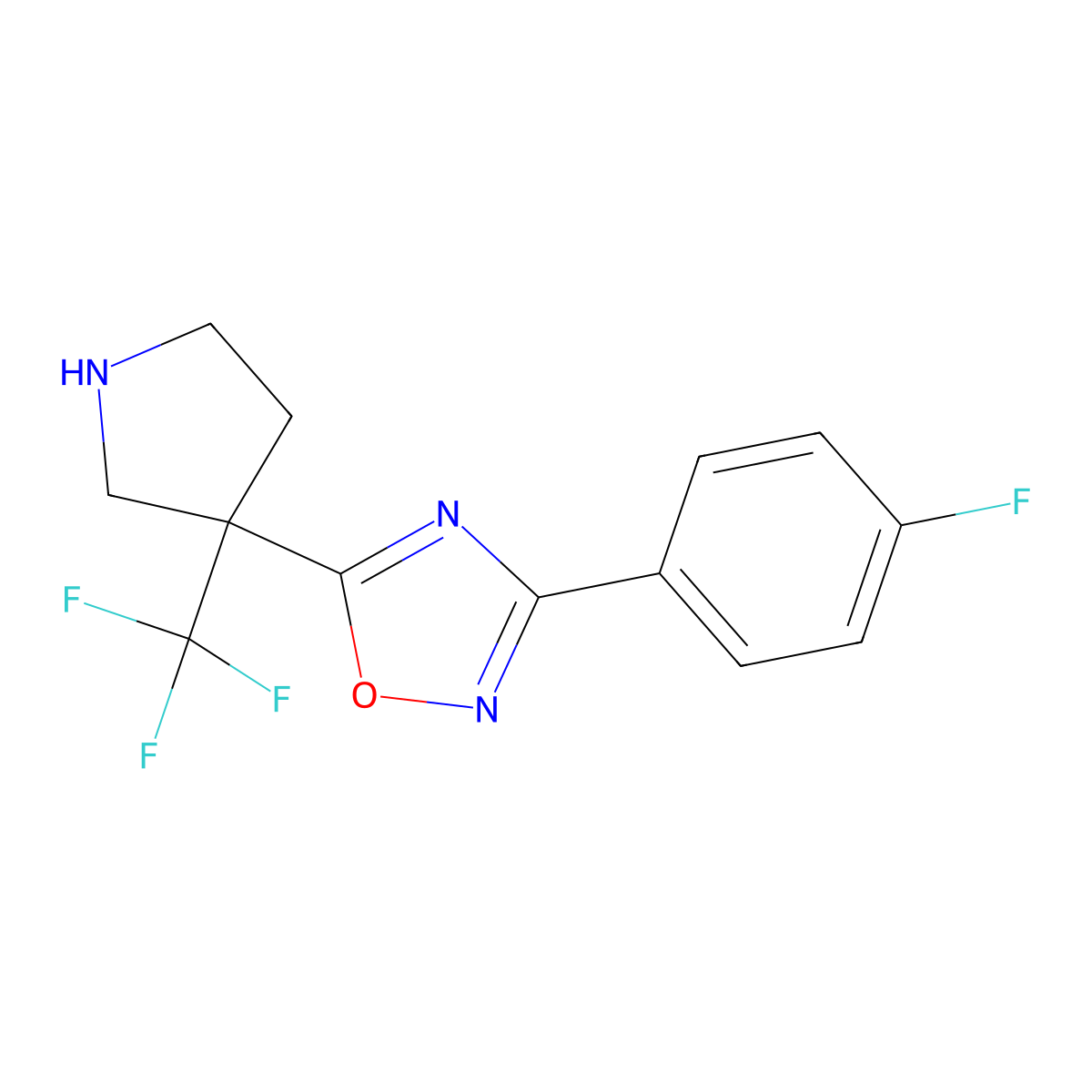 3-(4-Fluorophenyl)-5-[3-(trifluoromethyl)pyrrolidin-3-yl]-1,2,4-oxadiazole molecular structure, CAS 1406819-77-9
