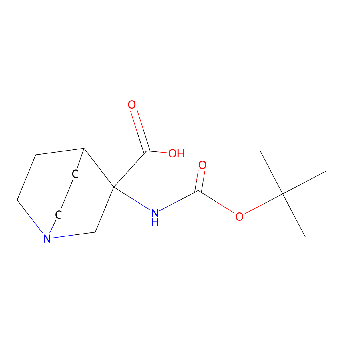 3-{[(Tert-butoxy)carbonyl]amino}-1-azabicyclo[2.2.2]octane-3-carboxylic acid molecular structure, CAS 1406835-32-2
