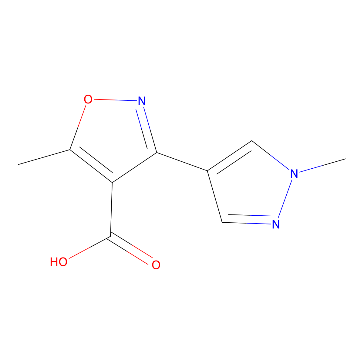 5-methyl-3-(1-methyl-1H-pyrazol-4-yl)-1,2-oxazole-4-carboxylic acid molecular structure, CAS 1406897-81-1