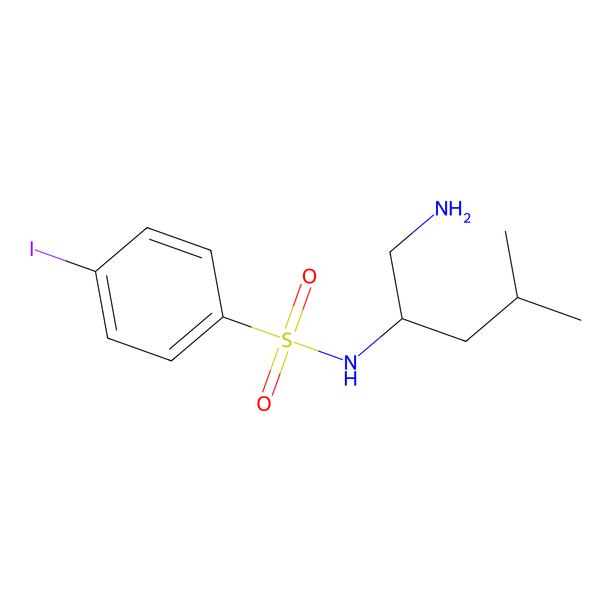 N-(1-Amino-4-methylpentan-2-yl)-4-iodobenzene-1-sulfonamide molecular structure, CAS 1407111-31-2