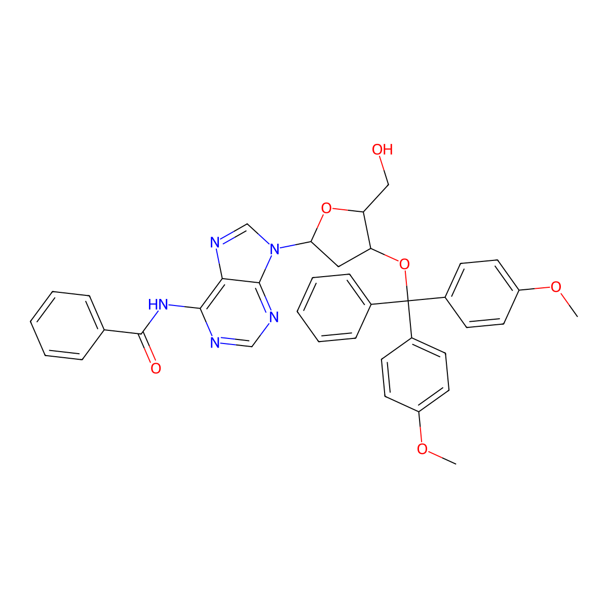 N6-Benzoyl-3'-O-(4,4'-dimethoxytrityl)-2'-deoxyadenosine molecular structure, CAS 140712-79-4