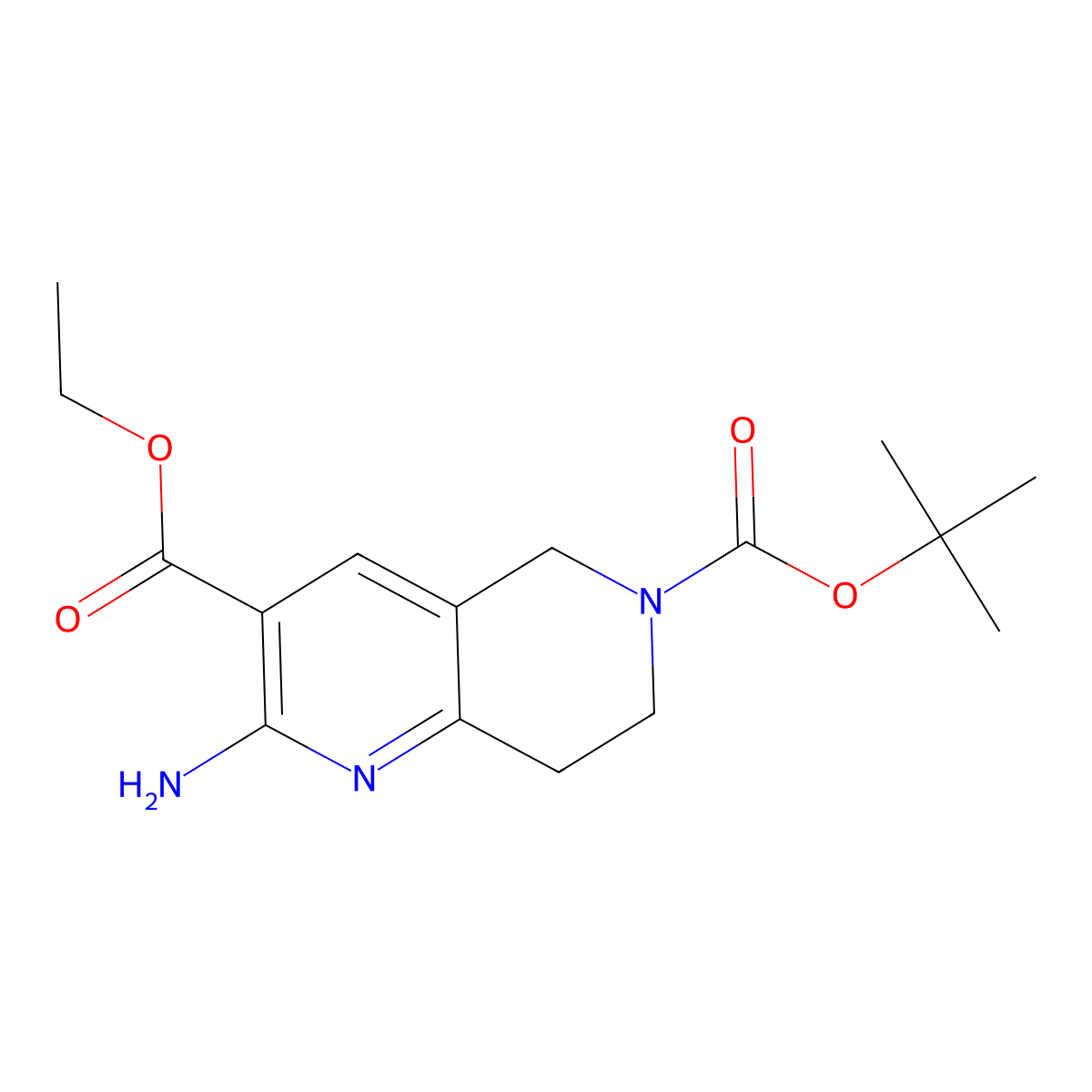 6-tert-butyl 3-ethyl 2-amino-7,8-dihydro-1,6-naphthyridine-3,6(5H)-dicarboxylate molecular structure, CAS 1407180-76-0