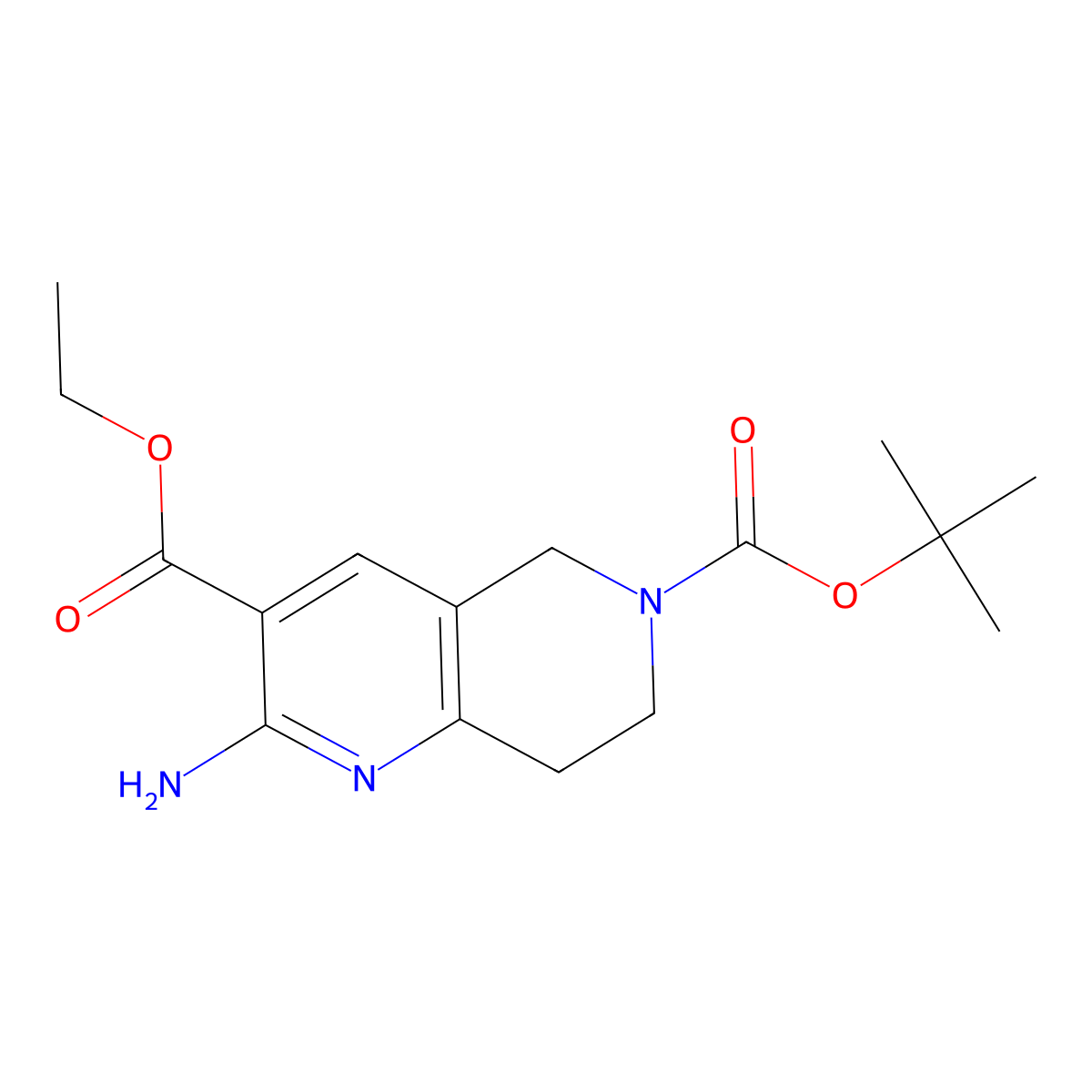 6-tert-butyl 3-ethyl 2-amino-7,8-dihydro-1,6-naphthyridine-3,6(5H)-dicarboxylate molecular structure, CAS 1407180-76-0