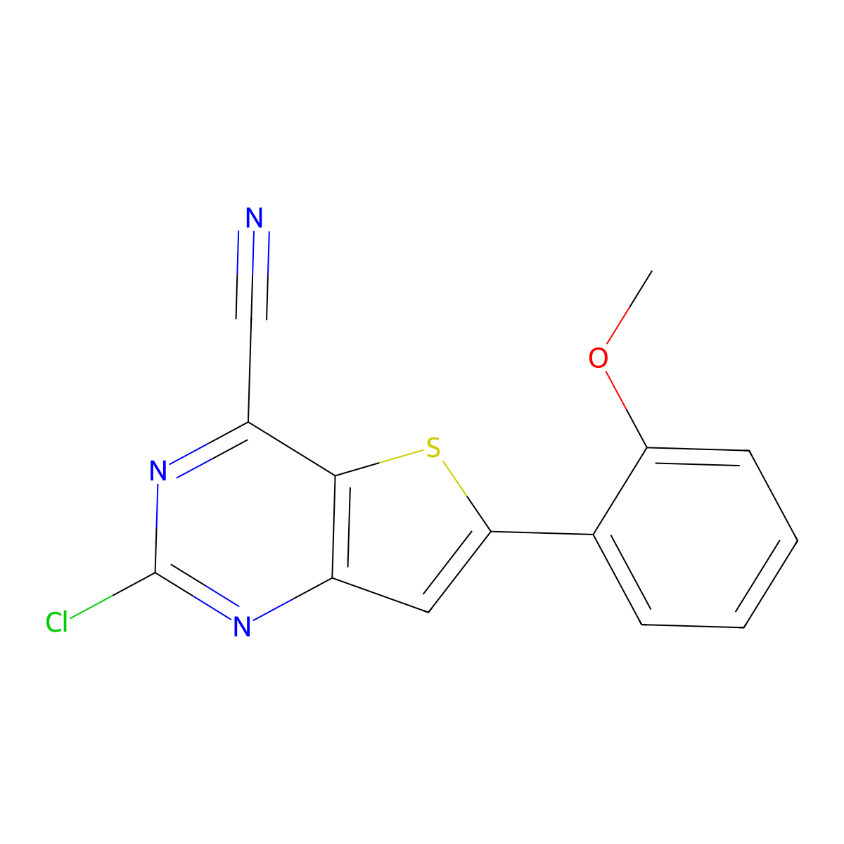 2-Chloro-6-(2-methoxyphenyl)thieno[3,2-d]pyrimidine-4-carbonitrile molecular structure, CAS 1407180-82-8