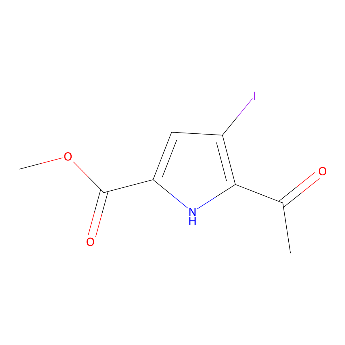 methyl 5-acetyl-4-iodo-1H-pyrrole-2-carboxylate molecular structure, CAS 1407516-41-9