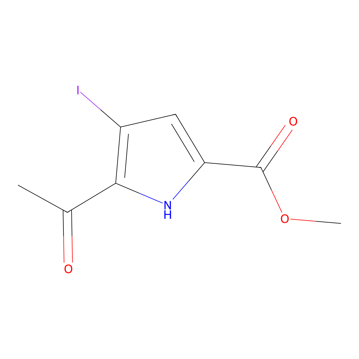 methyl 5-acetyl-4-iodo-1H-pyrrole-2-carboxylate molecular structure, CAS 1407516-41-9