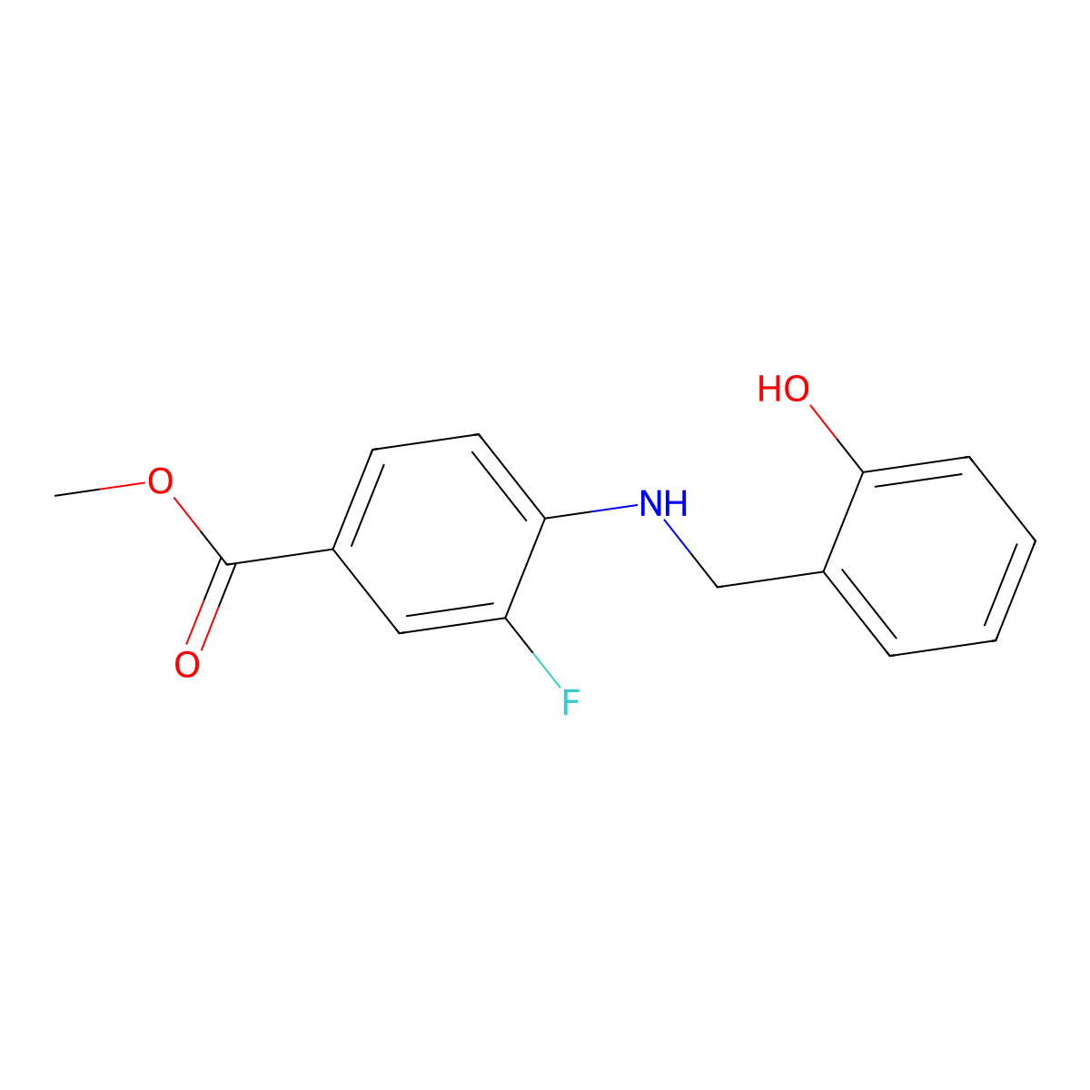 Methyl 3-fluoro-4-(((2-hydroxyphenyl)methyl)amino)benzoate molecular structure, CAS 1407522-00-2