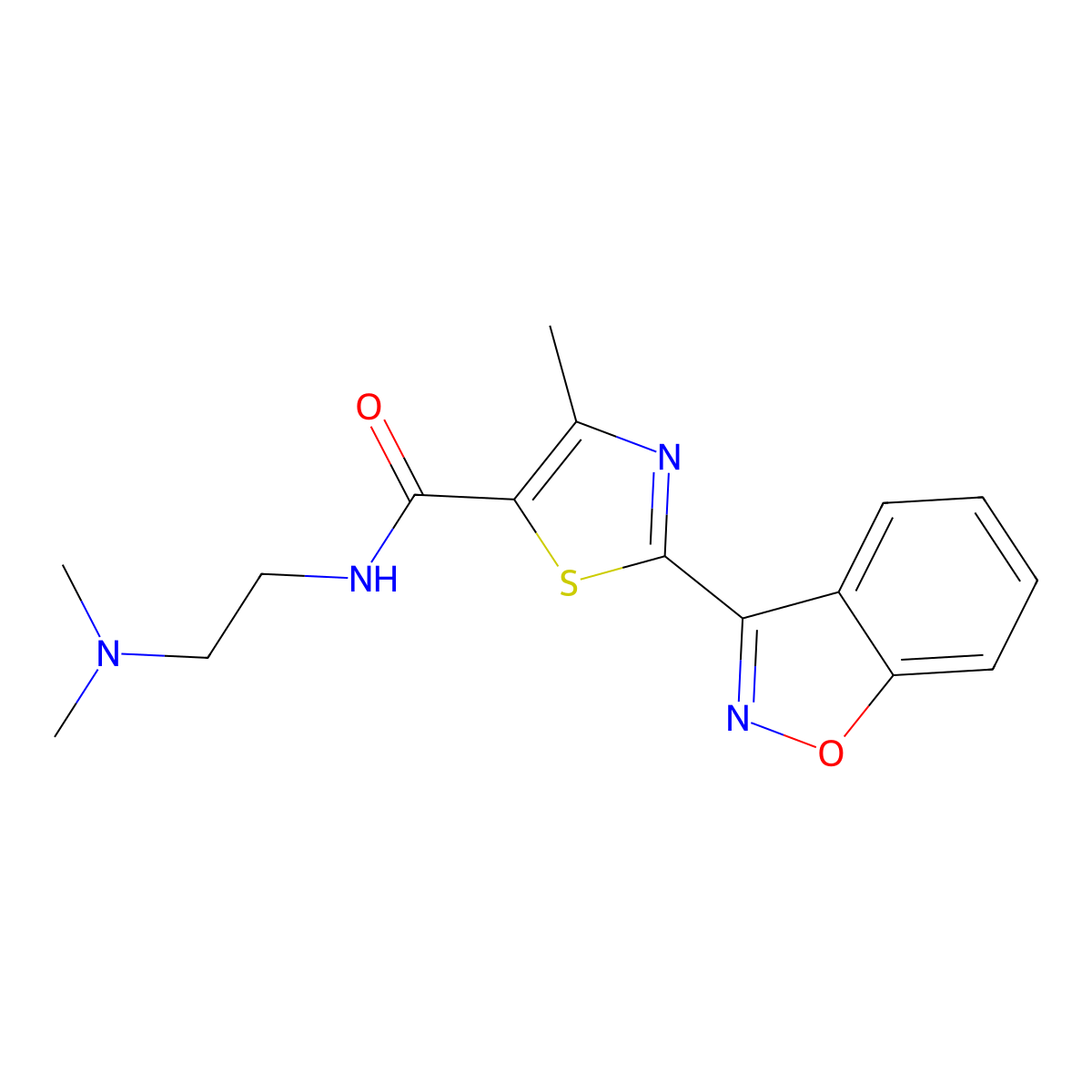 N-(2-(dimethylamino)ethyl)-2-(benzo[d]isoxazol-3-yl)-4-methylthiazole-5-carboxamide molecular structure, CAS 1407715-49-4