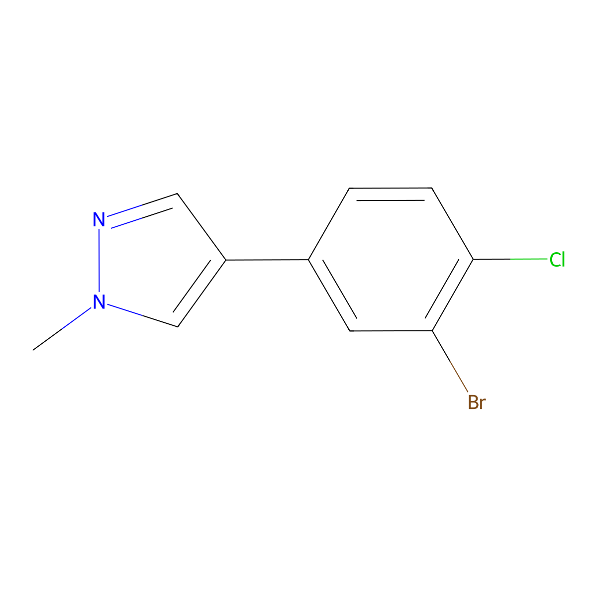 4-(3-bromo-4-chlorophenyl)-1-methyl-1H-pyrazole molecular structure, CAS 1407884-15-4