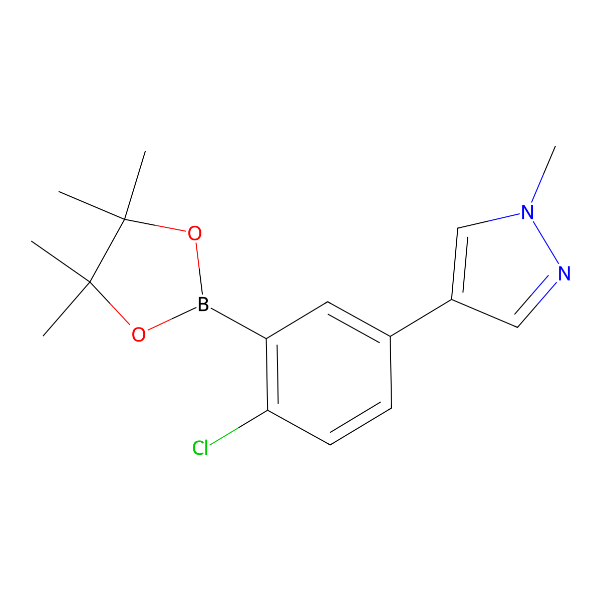 4-[4-chloro-3-(4,4,5,5-tetramethyl-1,3,2-dioxaborolan-2-yl)phenyl]-1-methyl-1H-pyrazole molecular structure, CAS 1407884-18-7