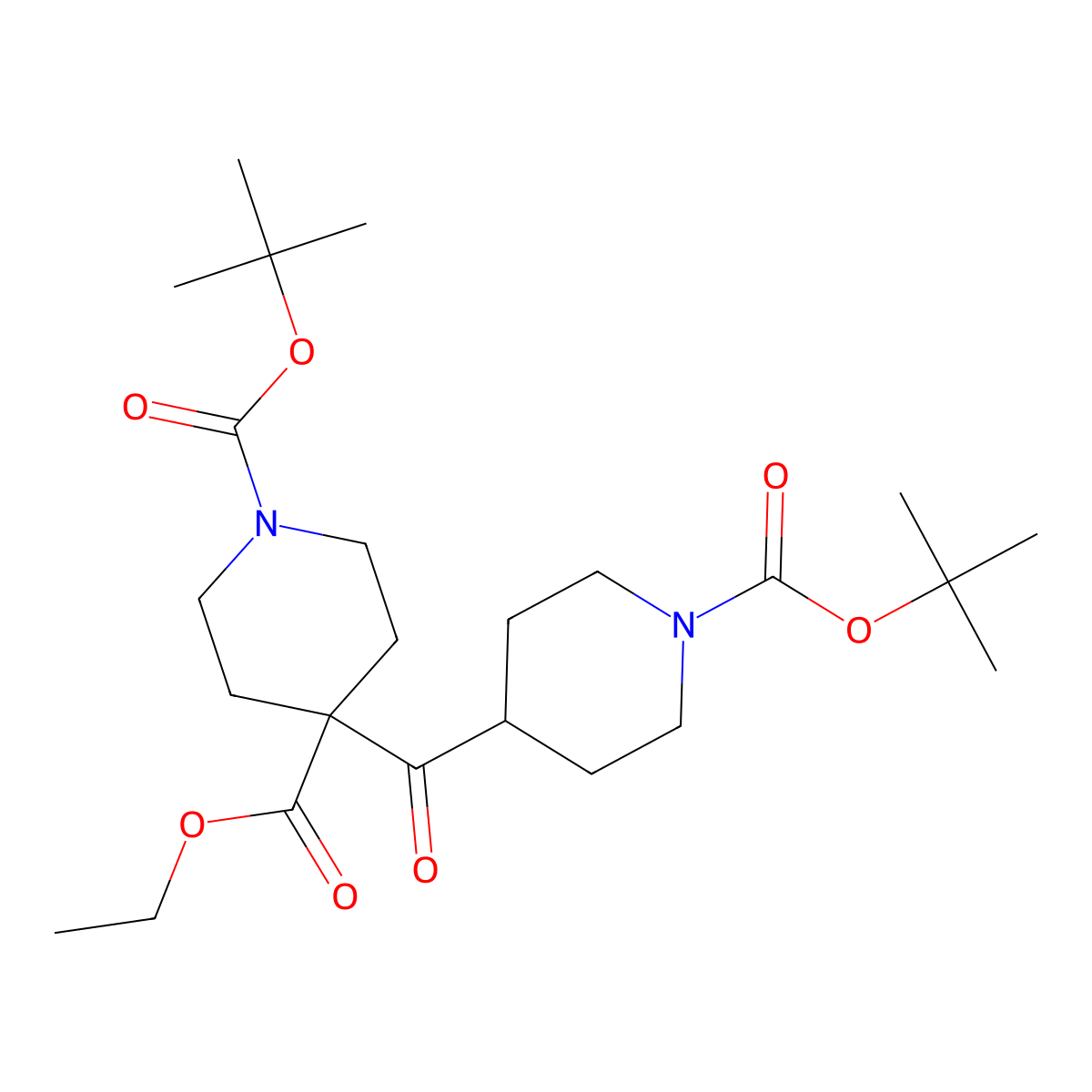 1-Tert-butyl 4-ethyl 4-(1-(tert-butoxycarbonyl)piperidine-4-carbonyl)piperidine-1,4-dicarboxylate molecular structure, CAS 1407966-21-5