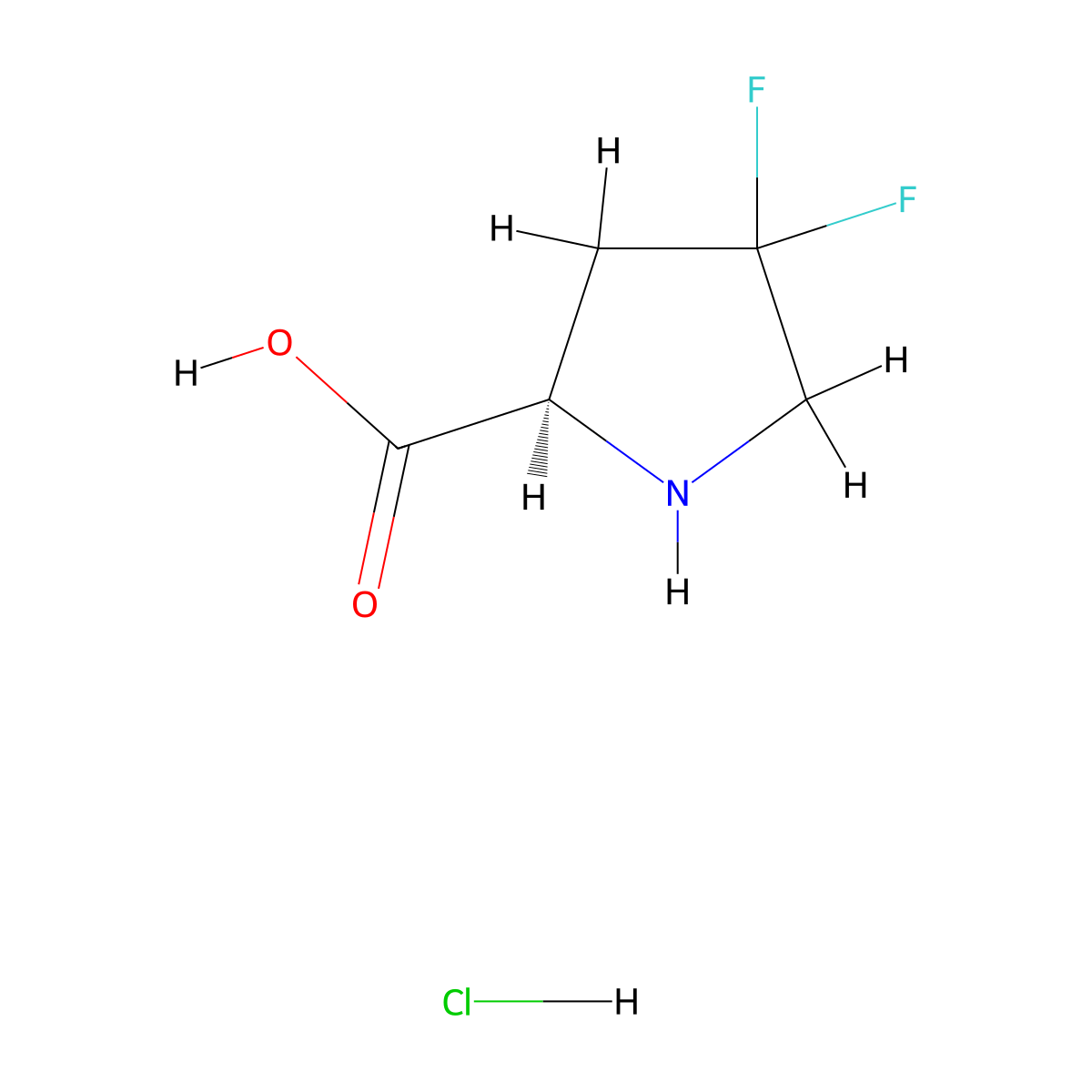 (2R)-4,4-difluoropyrrolidine-2-carboxylic acid hydrochloride molecular structure, CAS 1407991-25-6