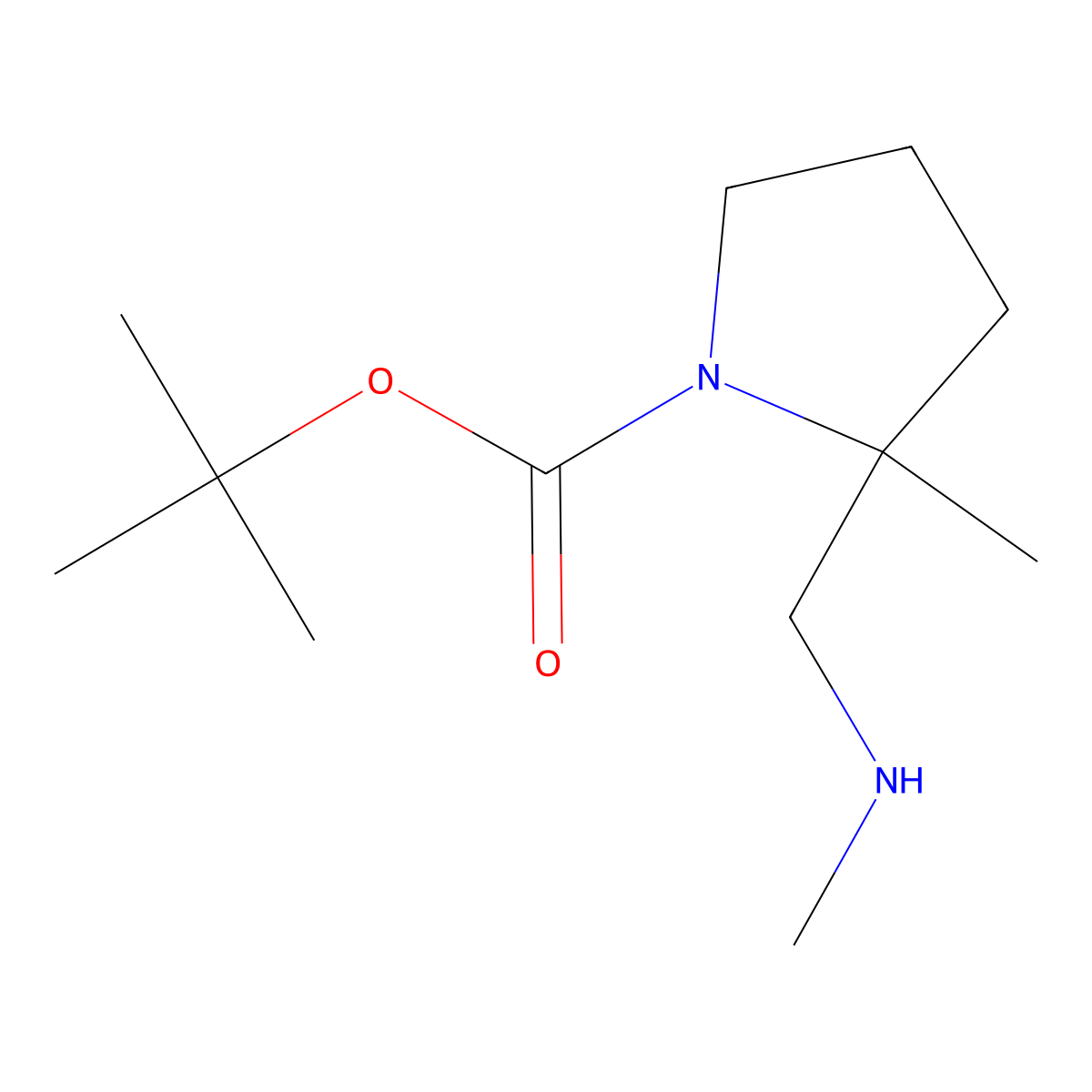 (2S)-1-Boc-2-methyl-2-(methylaminomethyl)-pyrrolidine molecular structure, CAS 1408002-80-1