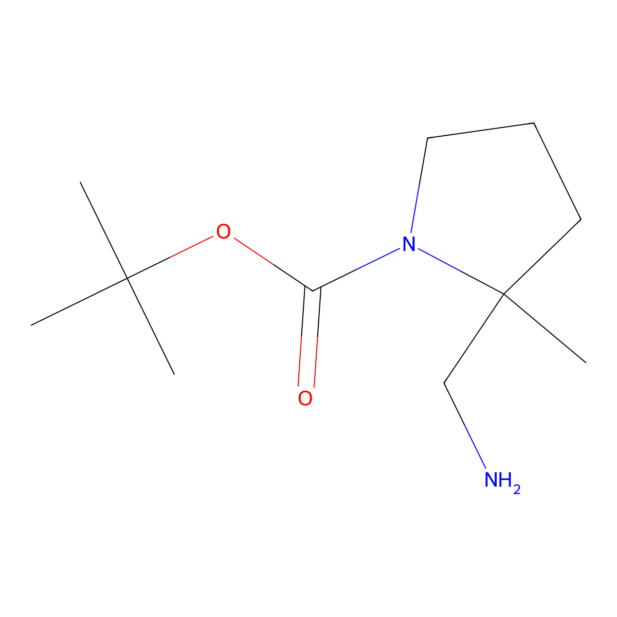 tert-butyl (2S)-2-(aminomethyl)-2-methylpyrrolidine-1-carboxylate molecular structure, CAS 1408057-41-9